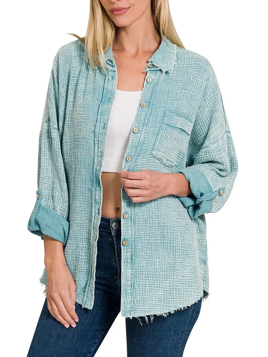 Damsel in Distress Button Down - Teal