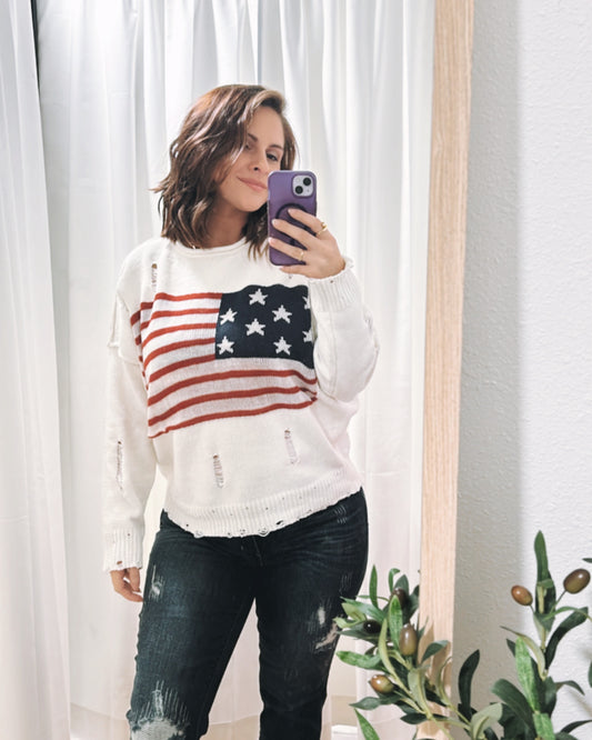 American Dream Distressed Sweater